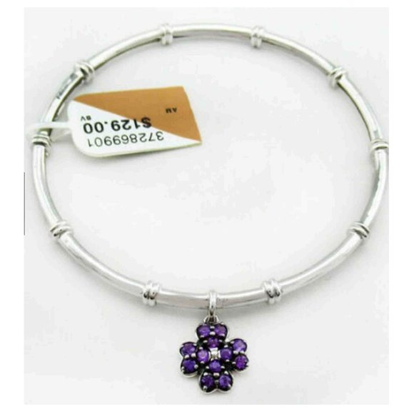 Genuine 1.28 Cts Amethyst Bangle .925 Sterling Silver